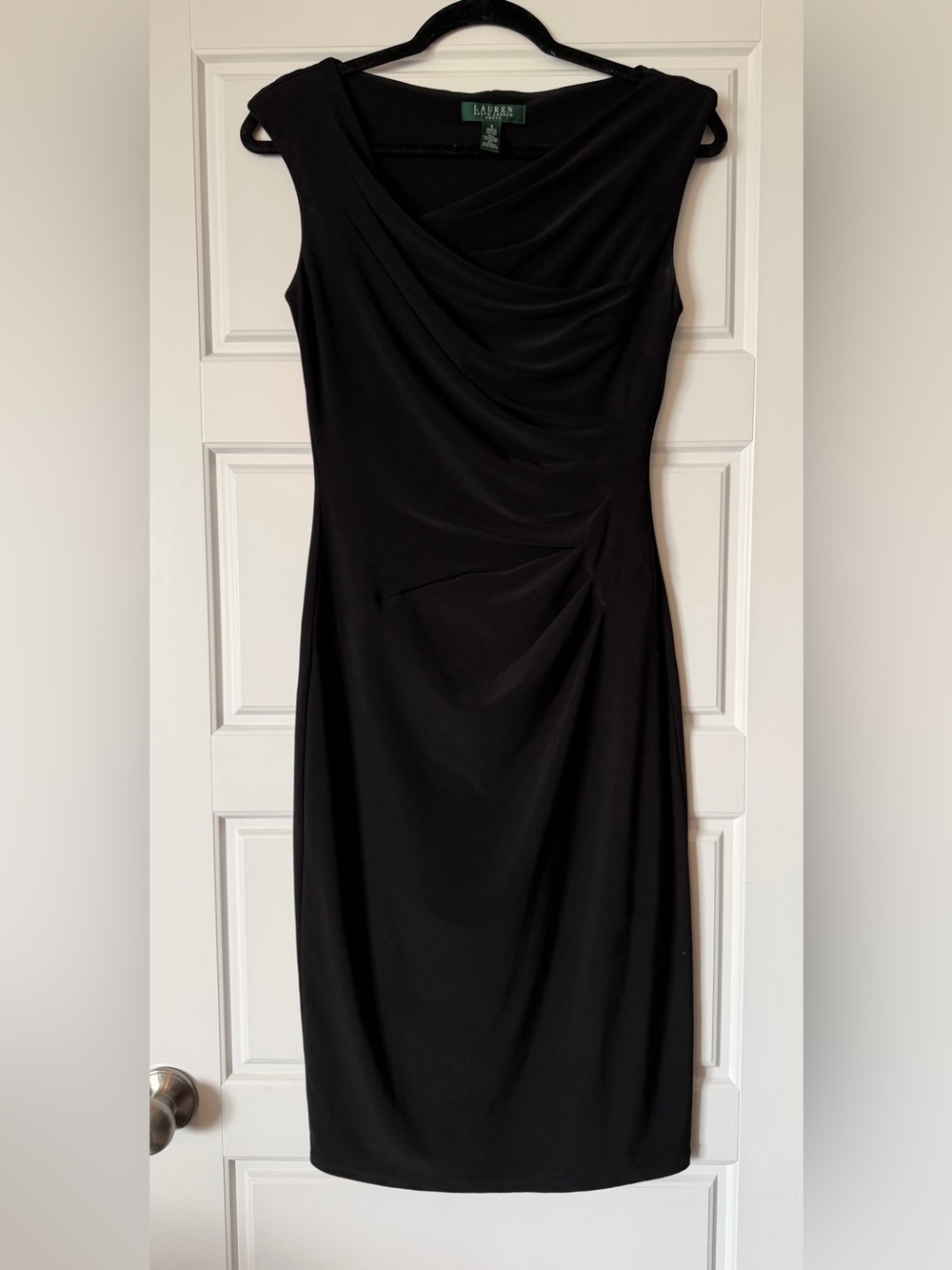 Ralph Lauren Black Sleeveless Ruched Sheath Dress